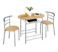 Abician Ensemble Table à Manger Ronde Table de Salle à Manger avec 2 Chaises en Bois MDF et en Métal Étagère de Rangement pour Cuisine Salle à Manger Terrasse Balcon Bistro Couleur du Bois