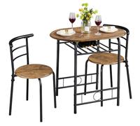Abician Ensemble Table de Salle à Manger avec 2 Chaises en Bois MDF et en Métal avec Porte-Bouteilles Étagère de Rangement pour Cuisine Salle à Manger Bistro Jardin Brun Clair