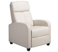 Abician Fauteuil de Relaxation Canapé 1 Place Confortable Inclinable en 3 Positions avec Repose-Pied, Patins Antidérapants, pour Salon Chambre Bureau Beige/Similicuir
