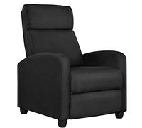 Abician Fauteuil de Relaxation Canapé 1 Place Confortable Inclinable en 3 Positions avec Repose-Pied Patins Antidérapants pour Salon Chambre Bureau Noir/Tissu