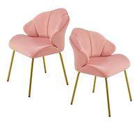 Abician Lot de 2 Chaise de Salle à Manger Fauteuil Confortable en Velours Fauteuil Coquille avec Accoudoirs Rembourrée Pieds Dorés pour Salle à Manger Cuisine Salon Chambre Bureau Rose
