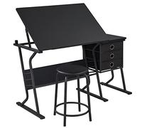 Abician Table à Dessin Inclinable avec Tabouret Bureau à Dessin avec 3 Tiroirs Bureau pour Dessinateur Architecte Peintre Ingénieur Noir