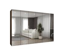 ABIKSMEBLE - Armoire Marbella 3 avec Mirroir - Hauteur 202 cm, Largeur 300 cm, Profondeur 52 cm - Corps Noix de Warmie, Poignée Cachemire - Meuble de Rangement Moderne pour Salon