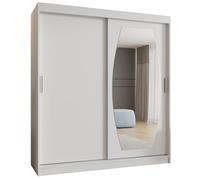 ABIKSMEBLE - Armoire Porte Coulissante - Dressing avec Miroir - Armoire Penderie - Placard Chambre Rossa 180 Blanc - 200 cm (H) x 180 cm (L) x 62 cm (P)