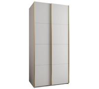 ABIKSMEBLE LUX 1 Armoire à 2 Portes Coulissantes avec Fermeture Silencieuse - Système Coulissant HETTICH Topline L - pour Salon, Chambre à Coucher - 245,5x100x64cm - Blanc, Blanc, Or