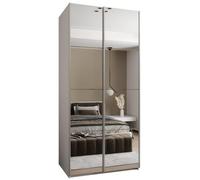 ABIKSMEBLE LUX 2 Armoire à 2 Portes Coulissantes avec Miroir, Fermeture Silencieuse - Système HETTICH Topline L - pour Salon, Chambre à Coucher - 245,5x120x64cm - Blanc, Artisan, Argent
