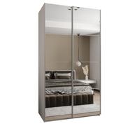 ABIKSMEBLE LUX 2 Armoire à 2 Portes Coulissantes avec Miroir, Fermeture Silencieuse - Système HETTICH Topline L - pour Salon, Chambre à Coucher - 245,5x140x64cm - Blanc, Blanc, Argent