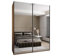 ABIKSMEBLE LUX 2 Armoire à 2 Portes Coulissantes avec Miroir, Fermeture Silencieuse - Système HETTICH Topline L - pour Salon, Chambre à Coucher - 245,5x200x64cm - Artisan, Artisan, Noir