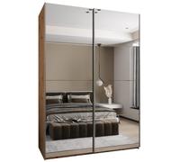 ABIKSMEBLE LUX 2 Armoire à 2 Portes Coulissantes avec Miroir, Fermeture Silencieuse - Système HETTICH Topline L - pour Salon, Chambre à Coucher - 245,5x180x64cm - Artisan, Artisan, Argent