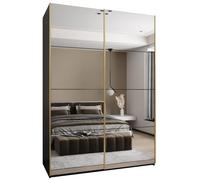 ABIKSMEBLE LUX 2 Armoire à 2 Portes Coulissantes avec Miroir, Fermeture Silencieuse - Système HETTICH Topline L - pour Salon, Chambre à Coucher - 245,5x180x64cm - Noir, Noir, Or
