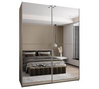 ABIKSMEBLE LUX 2 Armoire à 2 Portes Coulissantes avec Miroir, Fermeture Silencieuse - Système HETTICH Topline L - pour Salon, Chambre à Coucher - 245,5x200x64cm - Cachemire, Cachemire, Argent