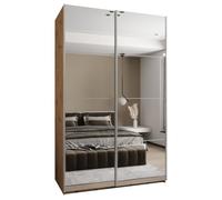 ABIKSMEBLE LUX 2 Armoire à 2 Portes Coulissantes avec Miroir, Fermeture Silencieuse - Système HETTICH Topline L - pour Salon, Chambre à Coucher - 245,5x150x64cm - Artisan, Blanc, Argent