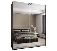 ABIKSMEBLE LUX 2 Armoire à 2 Portes Coulissantes avec Miroir, Fermeture Silencieuse - Système HETTICH Topline L - pour Salon, Chambre à Coucher - 245,5x190x64cm - Noir, Noir, Noir