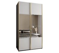 ABIKSMEBLE LUX 4 Armoire à 2 Portes Coulissantes avec Miroir Elégant au Milieu de la Façade - Fermeture Silencieuse - Système HETTICH Topline L - 245,5x140x64cm - Noir, Blanc, Or