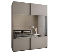 ABIKSMEBLE LUX 4 Armoire à 2 Portes Coulissantes avec Miroir Elégant au Milieu de la Façade - Fermeture Silencieuse - Système HETTICH Topline L - 245,5x190x64cm - Cachemire, Cachemire, Argent
