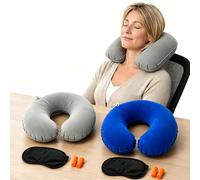 ABinCHAOBang Lot de 2 oreillers de voyage gonflables, coussin de soutien du cou compact pour adultes et enfants, oreiller de voyage pliable/portable pour avion, train, voiture et bureau (bleu, gris)