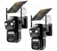 Abiso 4K Caméra Surveillance WiFi Extérieure sans Fil,Double Objectif Camera Extérieur Solaire,AOV 24/7,Vision Nocturne,360° PTZ Sécurité à Domicile,Audio Bidirectionnel,Détection de Mouvement,2 Pack