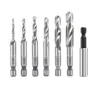 Abiyou Forets et Tarauds Combinés, 7 Pièces Foret Taraudeur, Foret Taraud Filetage Métrique, Foret Taraudeur HSS, Kit Taraudage, pour Perçage et Taraudage Simultané, Outils Multifonction (Argent)