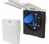 ABL Prise extérieure multifonctionnelle Prise pour auvent Camping-car Caravane 220V 230V Antenne satellite USB A + USB C blanc