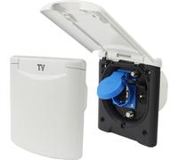 ABL Prise extérieure multifonctionnelle Prise pour auvent Camping-car Caravane 220V 230V Antenne satellite 12 Volt IP54 blanc