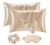 ABOHU Taie Oreiller Satin 50x75 cm Lot de 2 -Similaire Aux Taie d Oreiller en Soie pour Cheveux et Peau, Fermeture Enveloppe Fraîcheur - Inclus Chouchous Satin + Masque Yeux