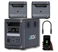 ABOK ARK2000 Station d'alimentation + 2 batteries supplémentaires ARK2000E MAX Set, générateur solaire LiFePO4 4608 Wh 2000 W, capacité maximale de stockage alimentation de secours pour la maison et