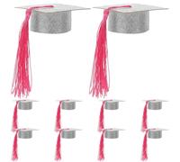 ABOOFAN 10 Pièces Couvercles de Gobelet et Ambiance Festive pour Fêtes de Remise de Diplômes en Papier Argenté Chapeau de Graduation Miniature et Pompon, Décoration Délicate