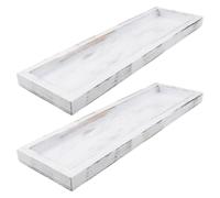 ABOOFAN 2 Pièces Plateau Décoratif en Bois de Style Rustique Blanc, Forme Rectangulaire, Multifonctionnel Cuisine et Salle de Bain
