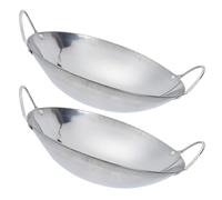 ABOOFAN 2 Pièces Wok Anti-débordement à Double Poignée en Métal Maison | Surface Lisse, Prise Antidérapante, Usage Sûr, Finition Argentée, pour Plats Épicés et Service Domestique