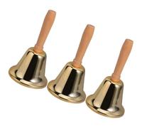 ABOOFAN 3 Pièces Sonnette D'alarme Cloche à Main en Fer et Bois, Or, Légère et Portable, Son Fort, pour Comptoirs de Réception et Tables Basses, Fêtes, Mariages, Enseignants et Majordomes