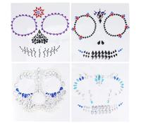 ABOOFAN 4 Pièces Autocollants Faciaux Temporaires Halloween en Acrylique Paillettes, Tatouages Faux pour Adultes, Sûrs Peau et Faciles à Coller pour Fêtes Dhalloween