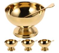 ABOOFAN 4 Pièces Bol à Glace en Acier Inoxydable 130ml sur Pied | Acier Inoxydable, Base Surélevée, avec Fourchette, pour Salade et Repas Familiaux, Couleur Or