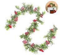 ABOOFAN Branche de Baies de Noël Verte en PVC, Tige Flexible Décorative | Fruits Rouges Décoratifs, Aspect Festif, pour Sapin de Noël et Manteau de Cheminée, Style Rotin