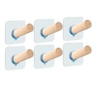 ABOOFAN Crochets Muraux Adhésifs en Bois Naturel 6pcs, Patères sans Perçage pour Porte et Verre, Résistants et Multifonctionnels pour Manteaux et Clés