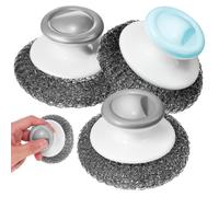 ABOOFAN Lot de 3 brosses à récurer INOX avec poignée, Couleurs Assorties | Format boule 9 x 9 x 5 cm, pour vaisselle, casseroles, grils et plancha compatibles; éviter les surfaces fragiles