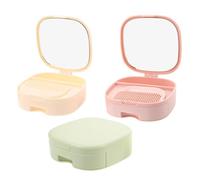 ABOOFAN Organisateur de Maquillage 3 Pièces avec Miroir en Plastique Beige Rose et Vert - Miroir de Bureau Multi-Couches avec Tiroirs pour Rangement Cosmétique Compact pour Voyage et
