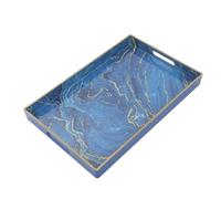 ABOOFAN Plateau Rectangulaire Décoratif en Plastique Marbré Bleu, Polyvalent et Facile d'entretien, pour Présentoir de Table Basse et Centre de Table Salon