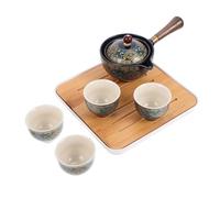ABOOFAN Service à Thé Kung Fu Bleu Maison Voyage Filtration Automatique et Protection Anti-brûlure en Bois, Acier Inoxydable, Céramique et Toile, 4 Tasses Incluses