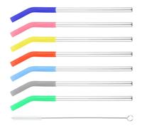 ABOOFAN Set de Pailles Inox Réutilisables Couleur Aléatoire avec Manchons en Silicone Portable et Brosse de Nettoyage en Acier Inoxydable 8 Pièces pour Bureau et Camping
