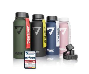 ABOVE. Gourde Isotherme Inox 1L - Sans BPA, Étanche & Robuste - 2 Bouchons Inclus - Garde le Froid 24H et le Chaud 12H - Bouteille en Acier Inoxydable pour Sport et Outdoor avec Coffret Cadeau (Rose)