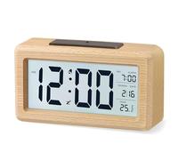 aboveClock Réveil Numérique en Bois, Réveil LCD Horloge Digitale | sans Tic-tac avec Affichage Date, Température, Snooze, Horloge Numérique Alimenté par Batterie, 3 Piles AAA Nécessaires