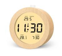 aboveClock Réveil Numérique, Réveil en Bois | Écran LCD avec Température et Date, Fonction Snooze, Rétroéclairage et Alimentation par 3 Piles AAA; Piles non Incluses