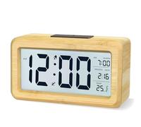 aboveClock Réveil Numérique, Réveil Matin LCD Horloge Digitale | avec Affichage Date, Température, Fonction Snooze, Horloge Numérique Alimenté par Batterie, 3 Piles AAA Nécessaires (Bambou)