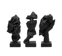 aboxoo Lot de 3 statues de penseur Silence is Gold - Figurines d'art abstrait No Hear No See No Speak - Sculptures modernes en résine - Objets décoratifs modernes pour chambre créative, maison, bureau
