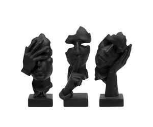 aboxoo Lot de 3 statues de penseur Silence is Gold - Figurines d'art abstrait No Hear No See No Speak - Sculptures modernes en résine - Objets décoratifs modernes pour chambre créative, maison, bureau