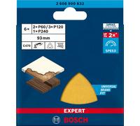 Abrasifs BOSCH EXPERT DELTA C470 bois et peinture - 93x93 mm G60/120/240 - 6 disques - 2608900832