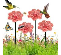 Abreuvoir À Abeilles pour Jardin 4 Bols Bain Céramique | Avec Piquet Station D'Eau Fleur Papillon Pour Jardin Terrasse Pot Fleur Colibri Décoration Extérieure Intérieure