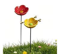 Abreuvoir d'Abeilles en Fleur en Céramique, Abreuvoir d'Insectes avec Piquet de Jardin, Décoration de Jardin Créatif, Cadeau pour Amoureux de la Nature et Apiculture(Red+Yellow)