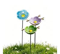 Abreuvoir d'Abeilles en Fleur en Céramique, Abreuvoir d'Insectes avec Piquet de Jardin, Décoration de Jardin Créatif, Cadeau pour Amoureux de la Nature et Apiculture(Purple+Green+Blue)