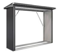 Abri à bois - 213 x 66 5 x 144-150 cm - Structure en acier - Plancher surélevé - Toit incliné en tôle ondulée